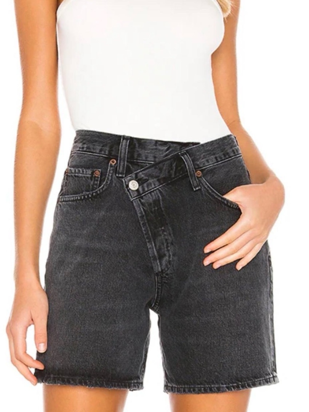 Agolde Criss Cross High Rise Denim Shorts Black Sz 28